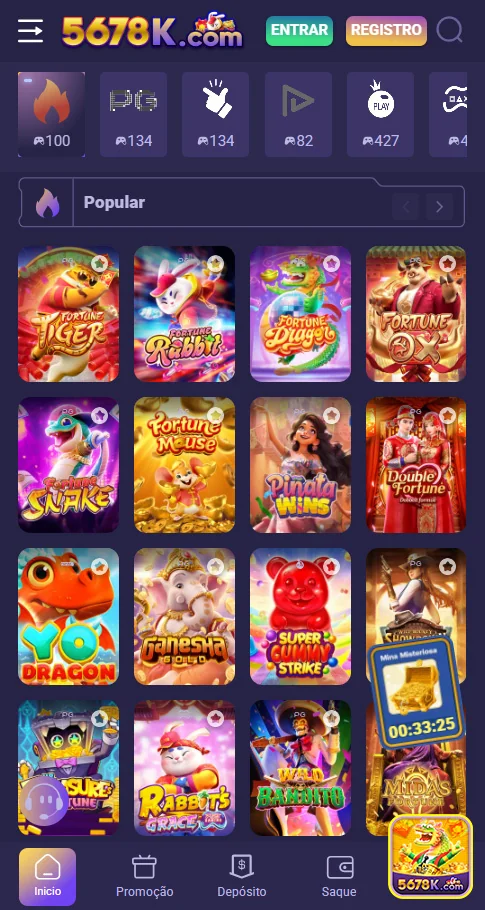 Diversidade de jogos em plataforma mobile do 5678k.com